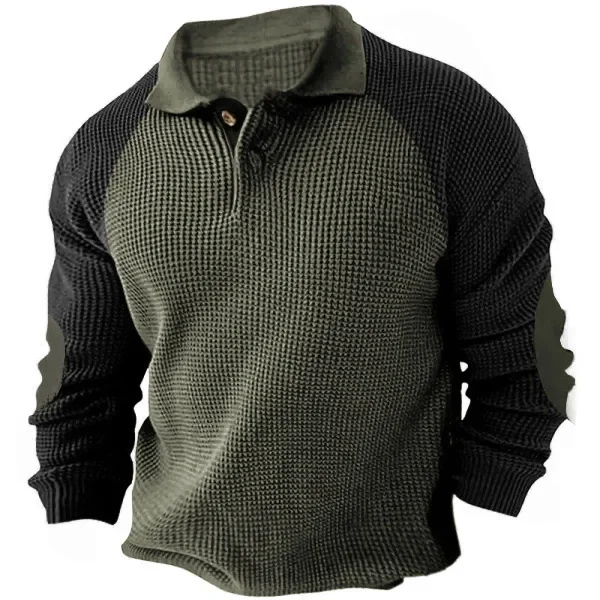 Men's Outdoor Leisure Waffle-knit Patchwork Polo Shirt